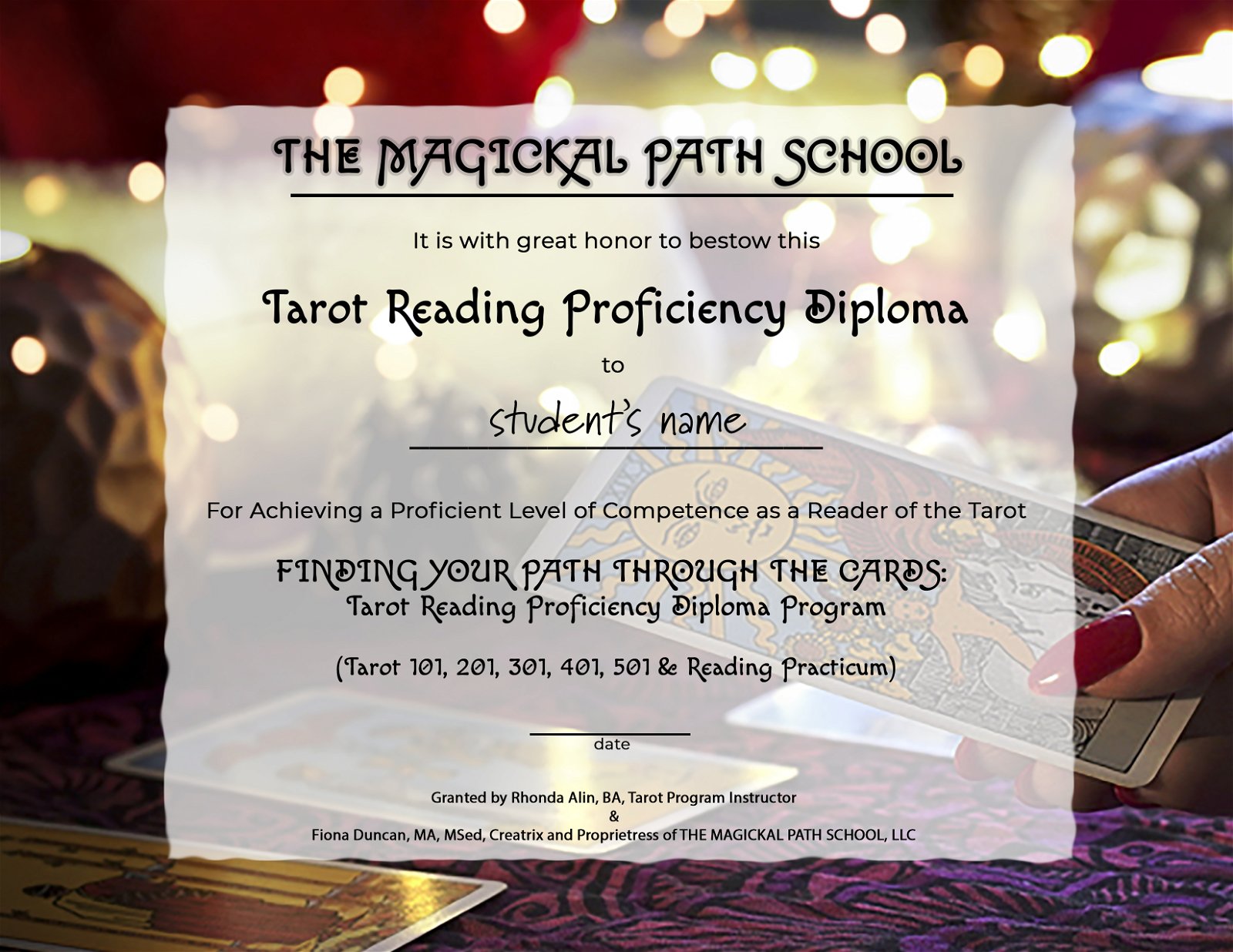 Tarot 'READING PROFICIENCY' Diploma Program 2024: 1-1 Tarot Diploma Practicum